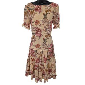 Vintage Floral Boho Midi Women Dress Size M Drop Waist Prairie Cottagecore Fairy